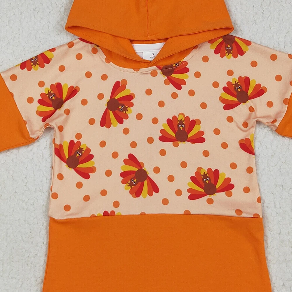 سترة بغطاء للرأس تركية بأكمام طويلة للأطفال الصغار باللون البرتقالي لعيد الشكر، ملابس أطفال قطنية مريحة لحفلات العطلات