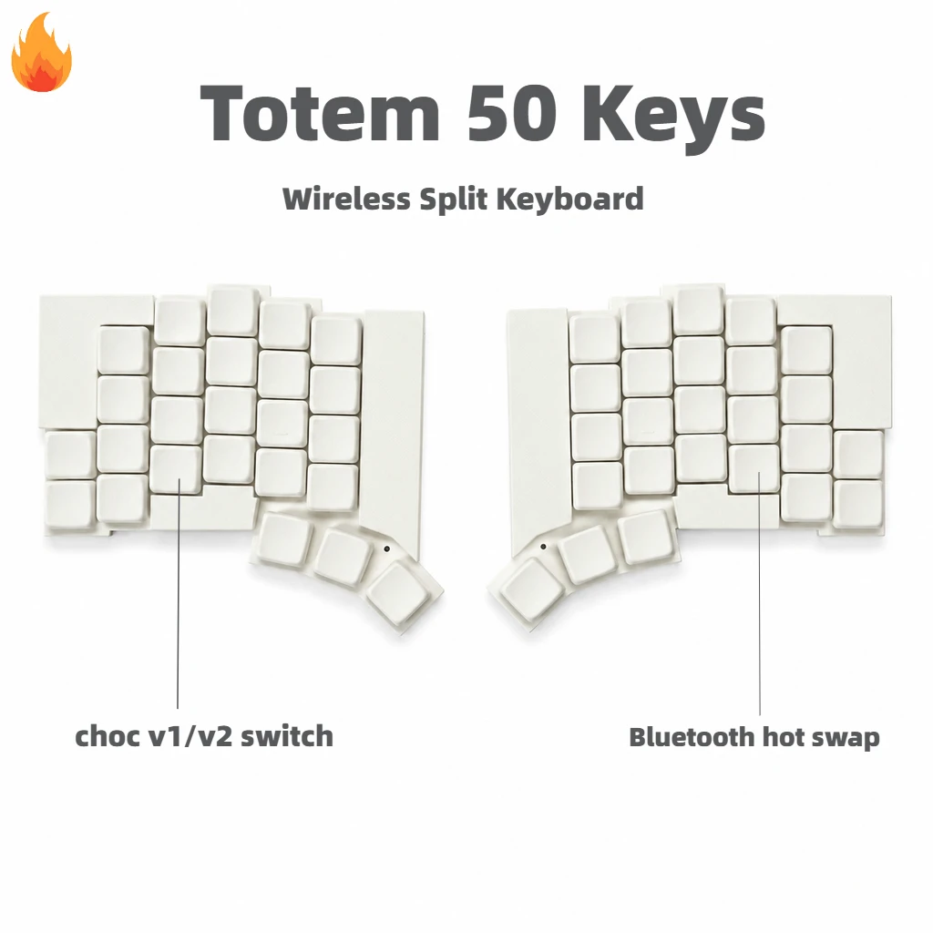 New Totem Inspired Split Keyboard Kit 50-Keys Wireless Bluetooth Low Profile Choc V1/V2 Switch Hotswap Game Mechanical Keyboard