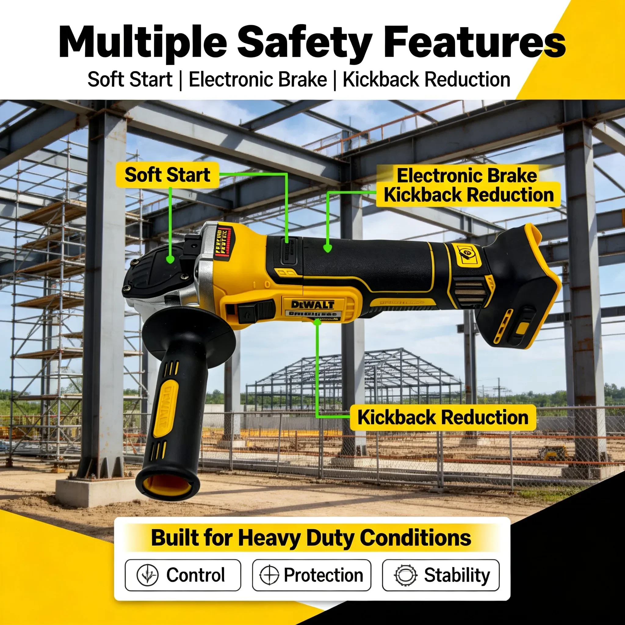 DEWALT DCG405 125mm Cordless Grinder, Safety Protection Design, For Rust Removal and Stone Trimming