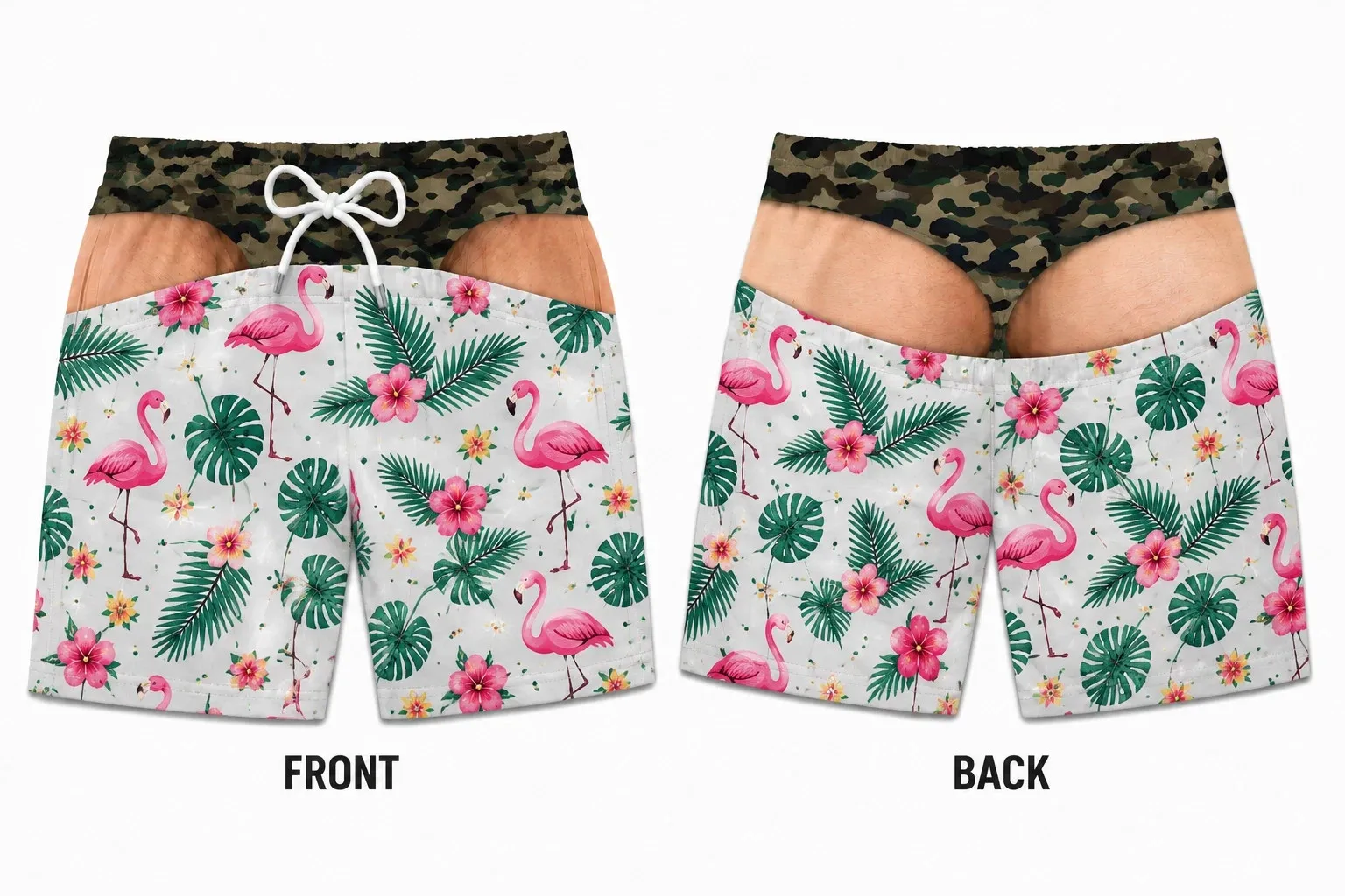 2026 Fake Buttocks Swim Trunks for Men Leopard Personality Beach Party Board Shorts Boyfriend Husband Fun Gift Family Matching