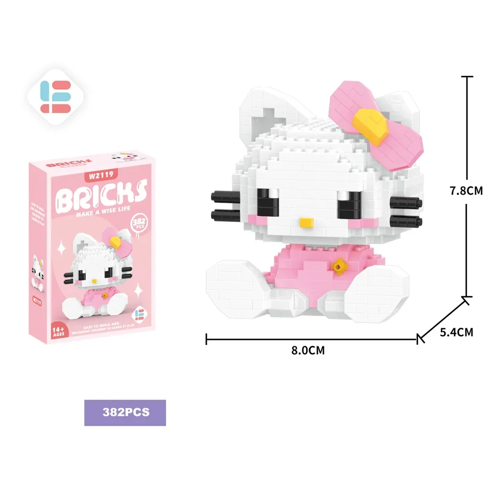 애니메이션 피규어 헬로 키티 빌딩 블록, 피카츄 빌딩 블록, 레고 파이리 3D 퍼즐 모델 장난감, 어린이 생일 선물