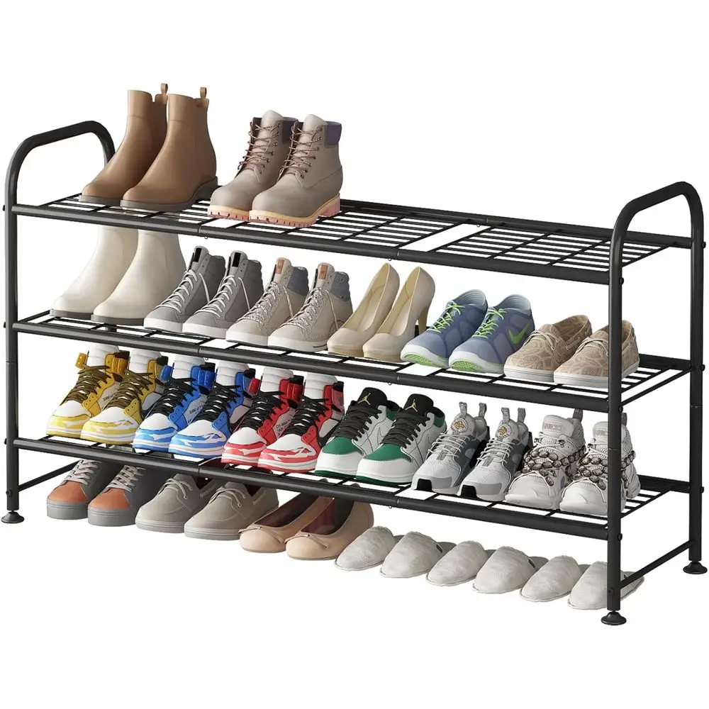 

Shoe Rack 3 Tier Long Metal Shoe Organizer or Closet Entryway Black