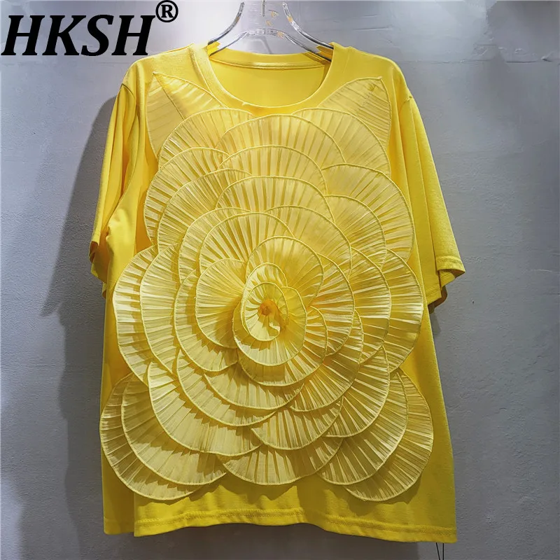 

Женская футболка HKSH с нишевым дизайном, объемным цветочным узором, коротким рукавом, круглым вырезом, элегантная шикарная футболка, высококачественный повседневный топ, летняя модель HK22050