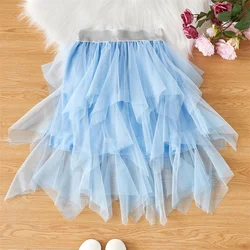 Girls Tutu Princess Skirts Children Blue Birthday Party Performance Skirts Irregular Layered Dance Skirt Children Daily Skirt