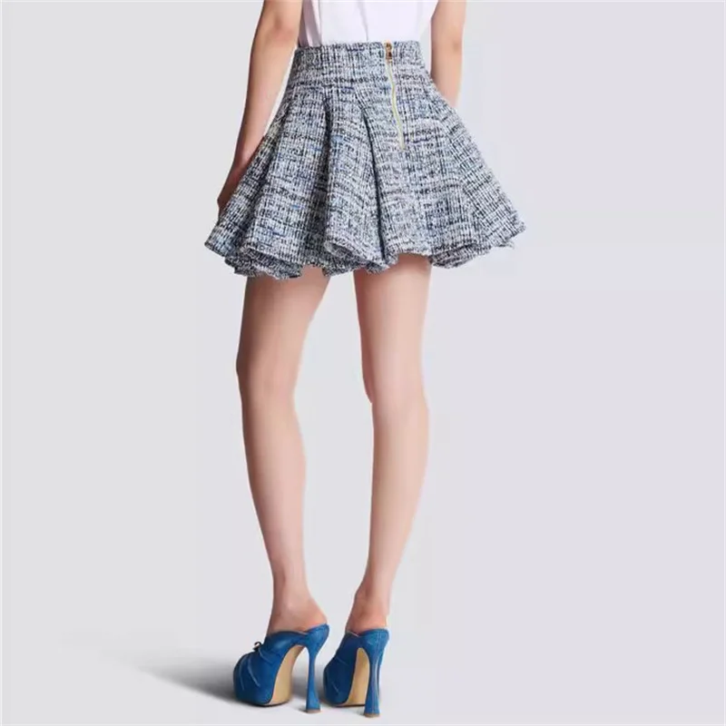 Skirts for women New metal button decoration mini skirt for spring 2025 High waisted women's half skirt pleated slim Short skirt