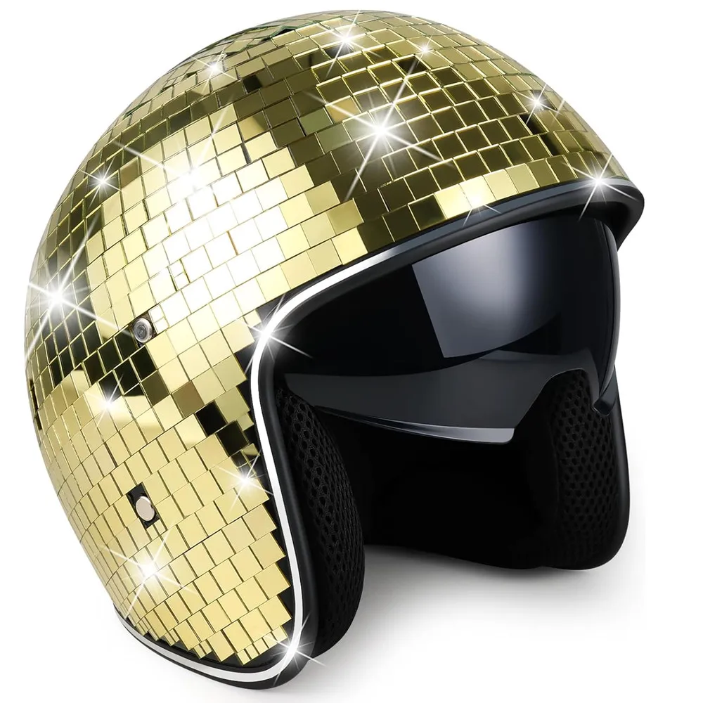 

Disco Ball Helmet,Mirror Disco Helmet with Retractable Visor,Disco Ball Helmets is Suitable for Party Club Decorations