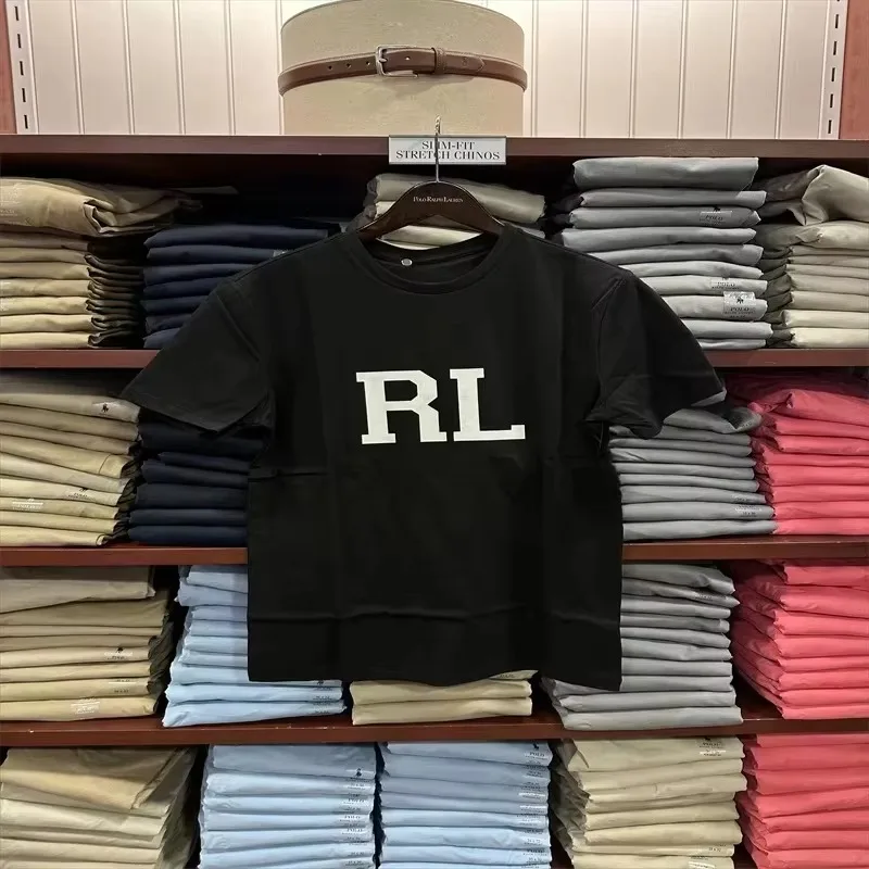 2026 new Men Classic Letter RL Graphic T Shirt Simple Alphabet Print Short Sleeve Tee Casual Oversized Cotton Streetwear T-shirt