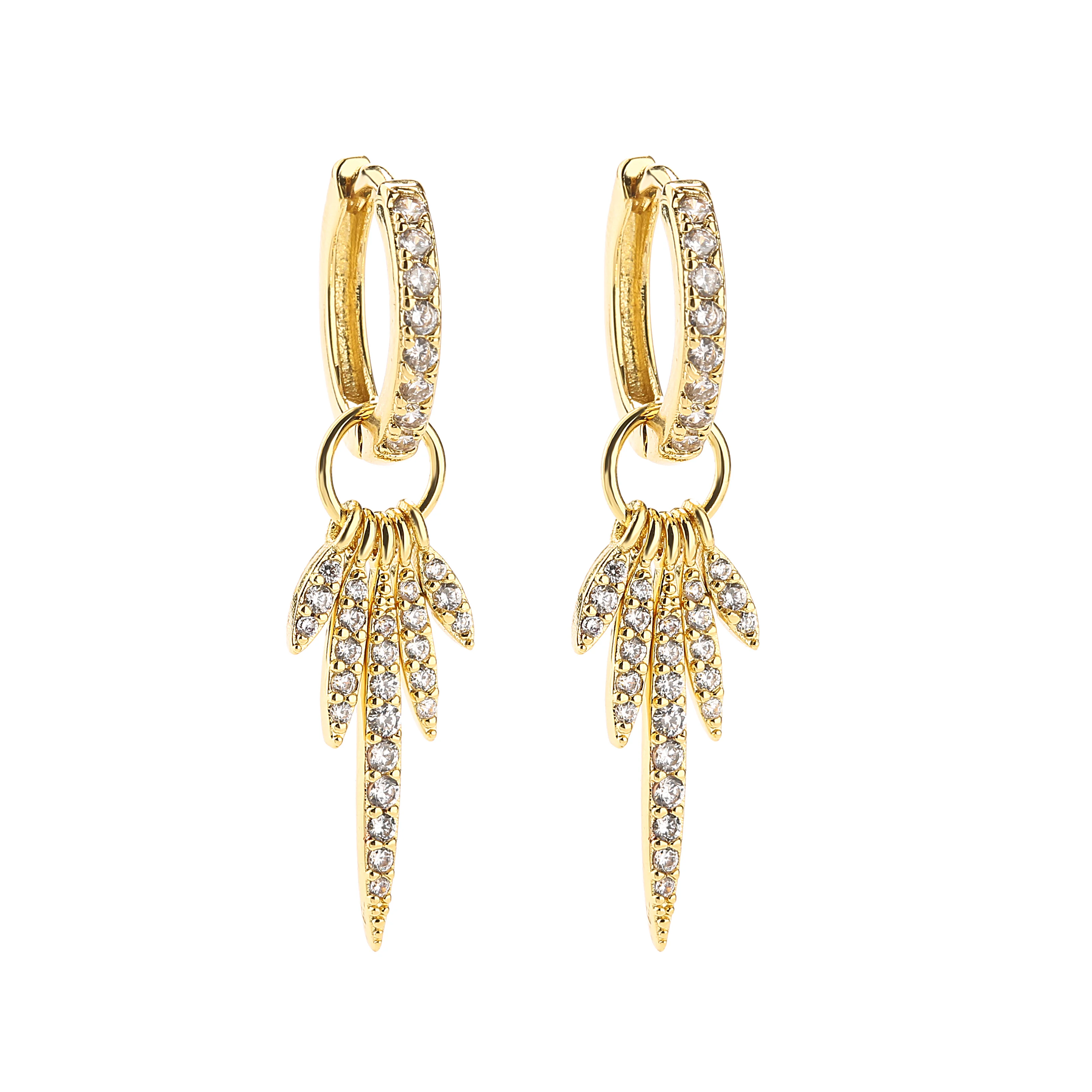 HECHENG,CZ 18k Plated Drop Dangle Hoop Earrings For Women Lady Fashion Personality Brass Jewelry Gift Party