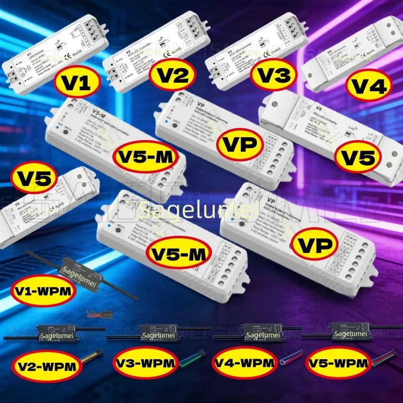 Skydance LED Controller DC12V-24V 1CH/2CH/3CH/4CH/5CH Dimming/CCT/RGB/RGBW/RGB+CCT 2.4G RF Controller 2-Button Waterproof IP67