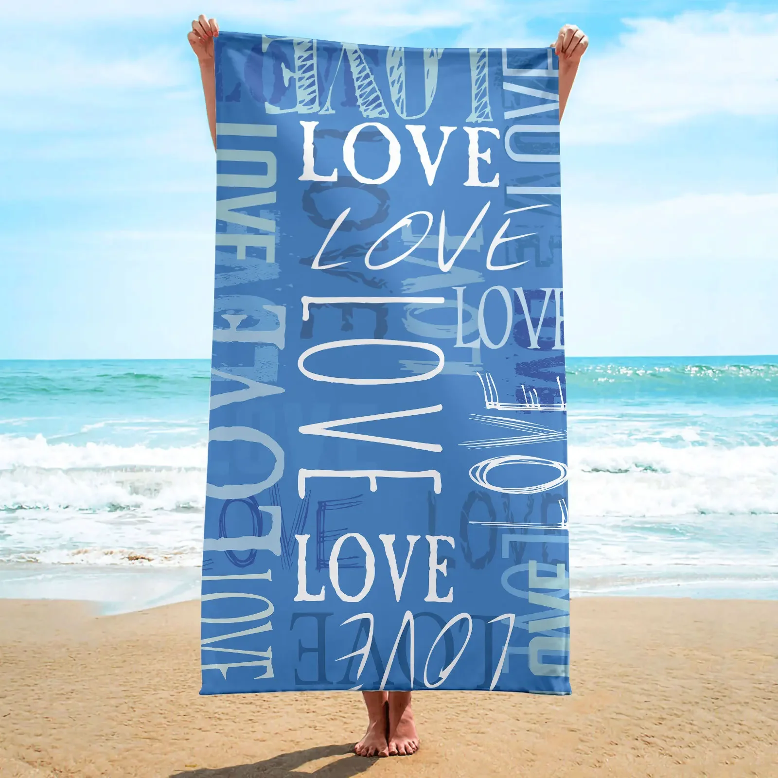 

Custom Name Cross Border Ultra-Fine Fiber Square Beach Towel Material Square Towel letter LOVE Series