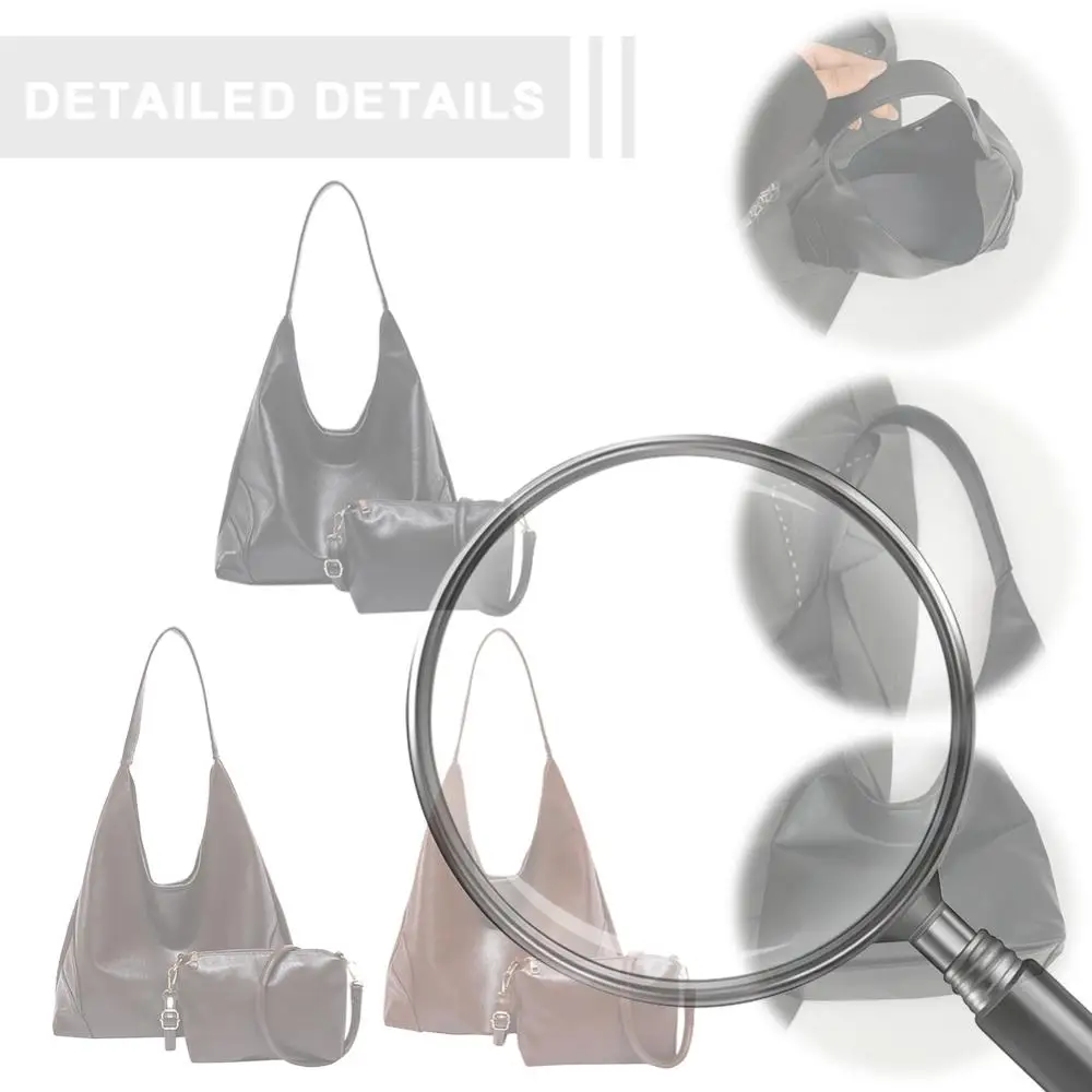 

2pcs PU Leather Ladies Versatile Tote Bag Large Capacity Simple Handbag Adjustable Strap Underarm Bag Women Slouchy Shoulder Bag