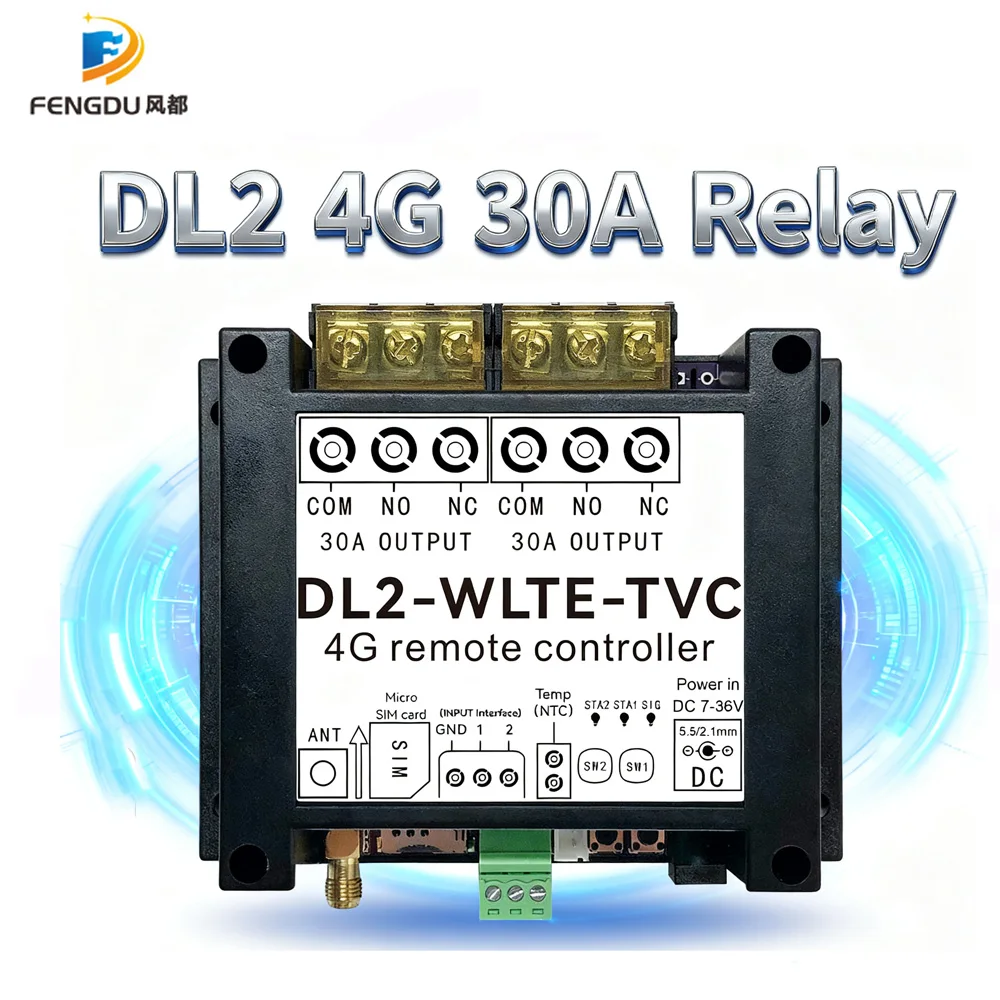 

4G TLE Remote Relay Controller for Heater Home Appliance Garage Door GSM Temperature Sensor Controller 30A 2 Relay Smart Switch