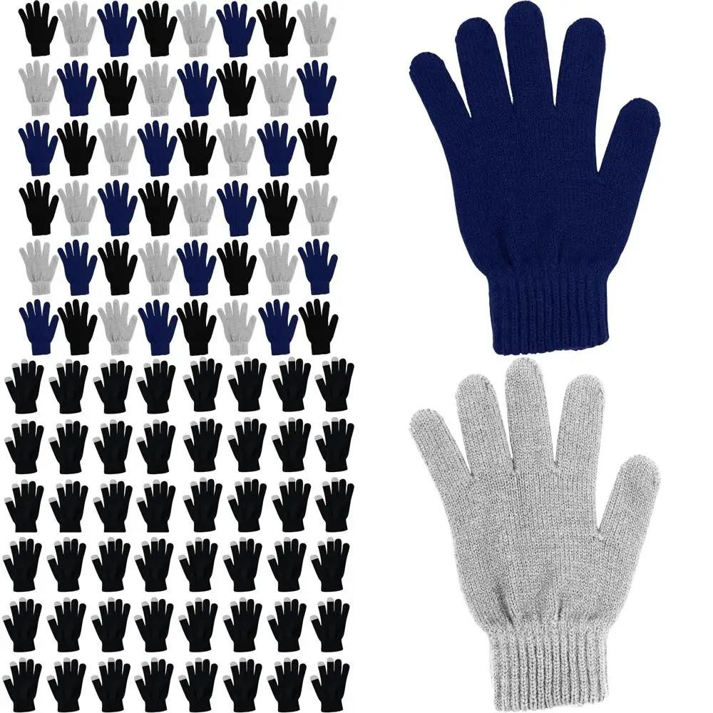 

48 Pairs Winter Magic Gloves, Bulk Warm Brushed Interior, Stretchy Assorted Mens Womens
