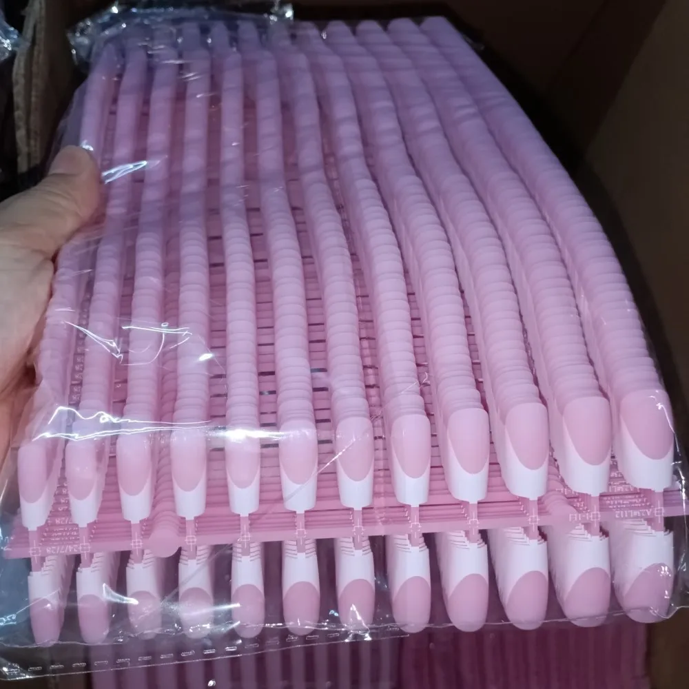 

120pcs Pink French Tip Press-On Nails Medium Length Square Shape With Glossy Finish False Nails Full Cover Pre-Shaped Fake 2030