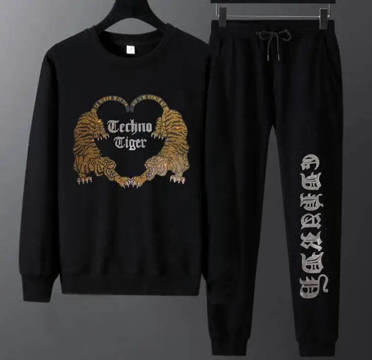 

Men's suits Rhinestones Fashion long sleeve Anime tracksuit handsome two piece suit slim casual hot drill