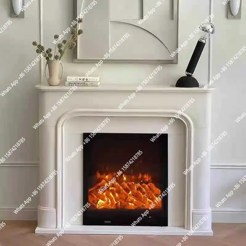 خزانة مزخرفة لمحاكاة المنزل باللون الأبيض الكريمي الفرنسي، خزانة رف مدفأة لغرفة المعيشة الفاخرة الأمريكية الخفيفة #1