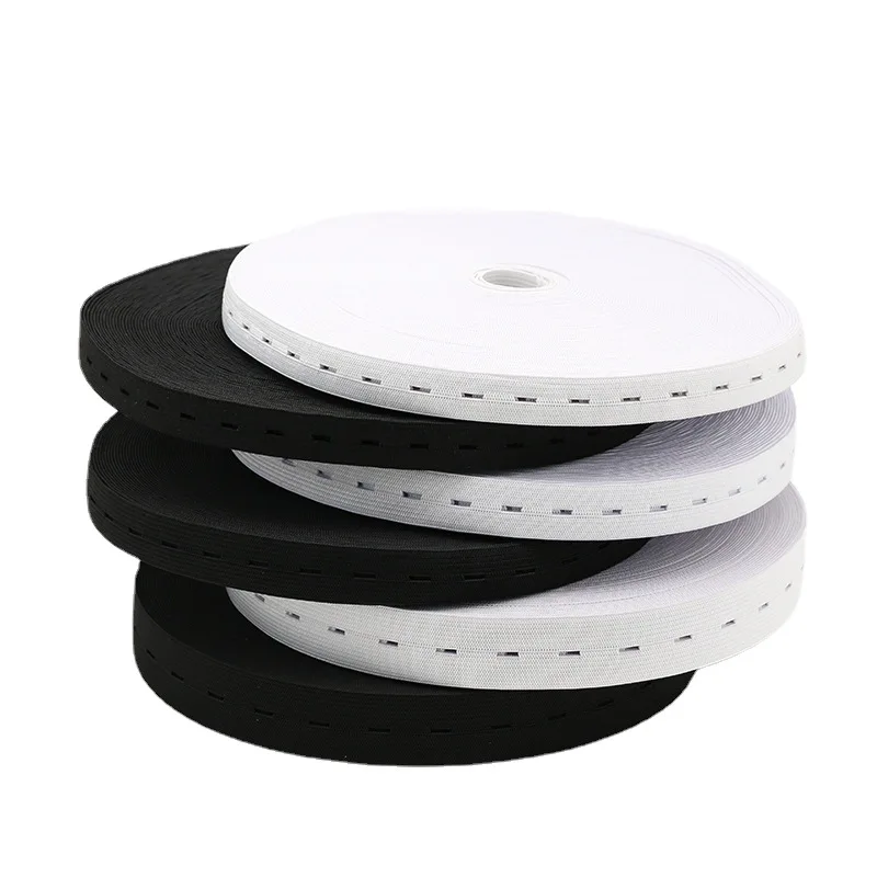 Buckle Eye Elastic Bands Adjustable Button Hole Black White Rubber Band Strech Tape For DIY Sewing Garment Trousers Accessories