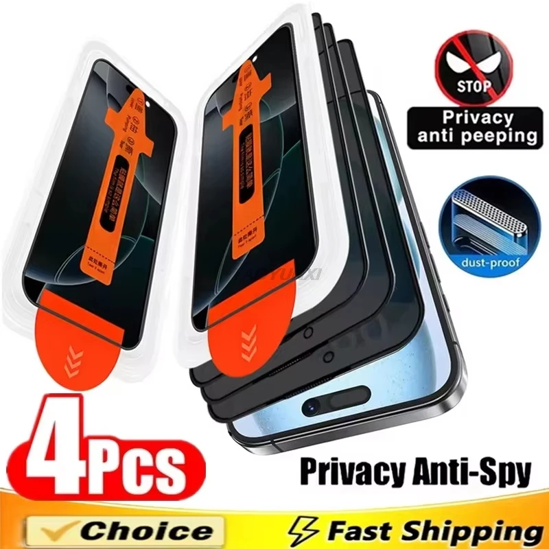

1-4PCS Easy Installation Anti-Spy Glass for iPhone 17 Air 17 Pro Max 16 16e 15 14 13 12 11 XS XR Mini Privacy Screen Protectors