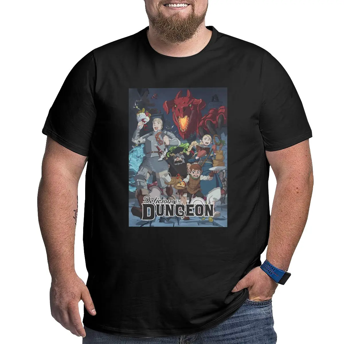 

Men's Anime Dungeon Meshi casual T Shirts Cotton printed Clothes Men's graphic O Neck Big Tall Tee Shirt Oversized 4XL 5XL 6XL