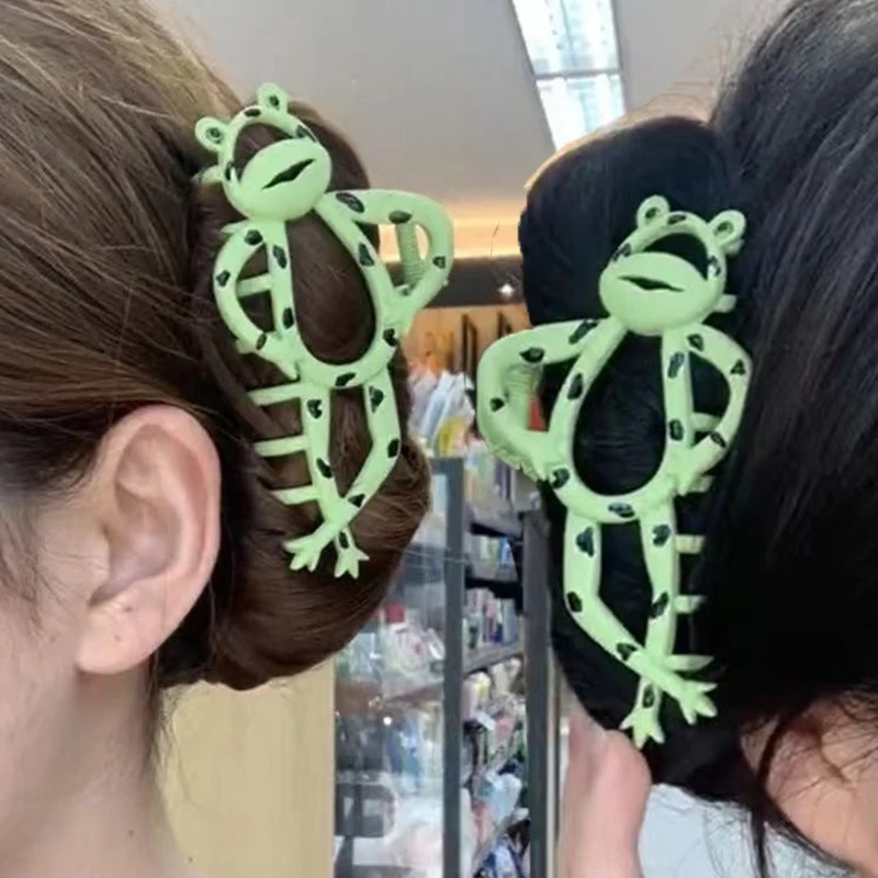 Pince à cheveux en métal grenouille verte de dessin animé pour femmes, grande griffe, queue de cheval drôle, épingle à cheveux, coiffure pour filles, accessoires pour cheveux, mode, cadeaux