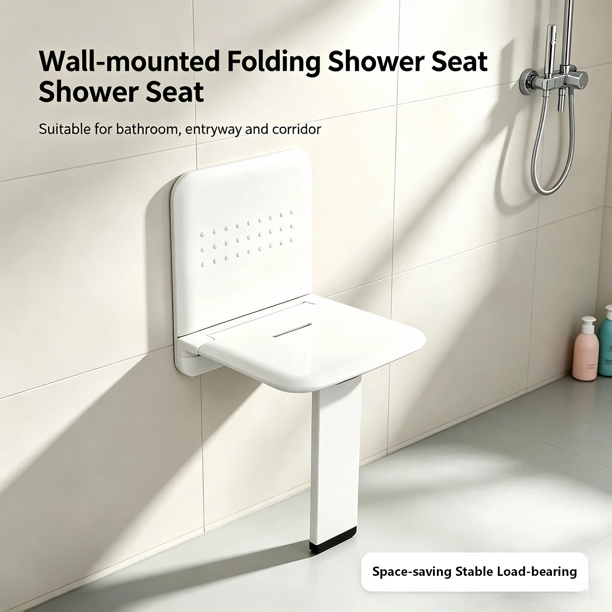 Modern Design Non-Slip Wall Mounted Shower Seat, Compact Bathroom Chair for Disabled, Hot Selling Space Saver