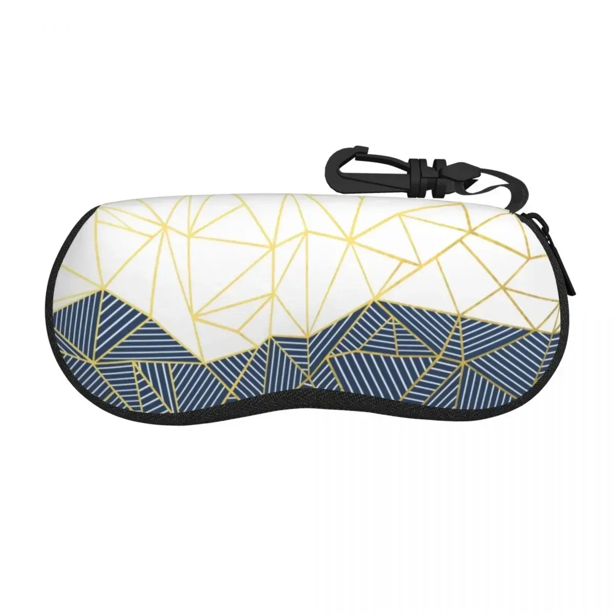 Custom Abstract Lines Geometric Half And Half Navy And Gold Shell Glasses Case Unisex Eyeglasses Case Sunglasses Protector Box