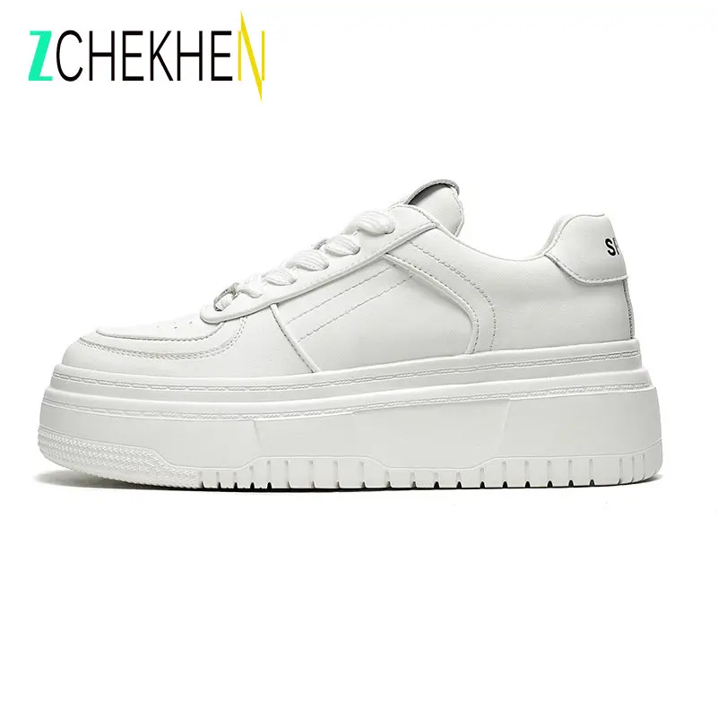 Women Cross-tied Chunky Sneakers Fashion Casual Shoes Woman Round Flats Platform Tenis Basket White Sneakers Chaussure Femme