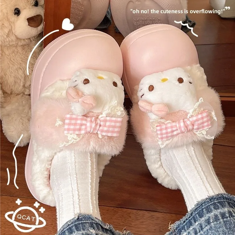 Kawaii سانريو كورومي بلدي ميلودي نعال من القطن الفتيات الشتاء سميكة سوليد عدم الانزلاق الدافئة غامض النعال المنزل ملابس خارجية لطيف هدية #3