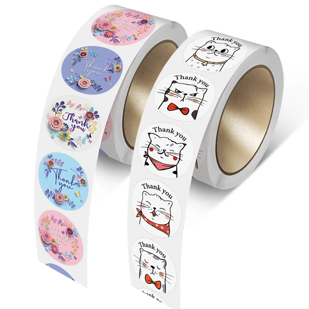 500pcs Lovely Cat Sealing Labels Stickers Thank You Stickers for School Teacher Cute Animals Kids Stationery Sticker Gifts Decor