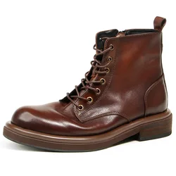 Men's Retro Fashion Boots High Tops Leather Zippers Made Old Men's Shoes