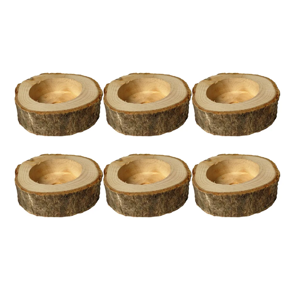 

6Pcs Wooden Stump Holder Rustic Design Wood for Anniversary Party Reunions Succulent Planter Size S