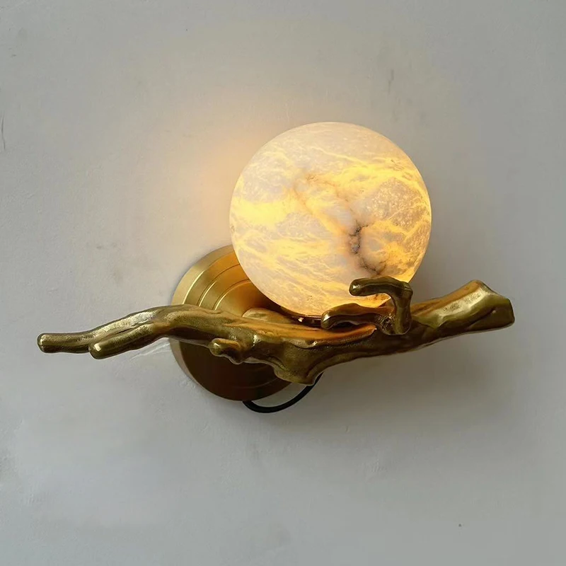 Modern Luxury Brass  Wall Lamp High-Quality Spanish Marble Elegant Sconce Light for Living Room Bedroom Corridor Decor