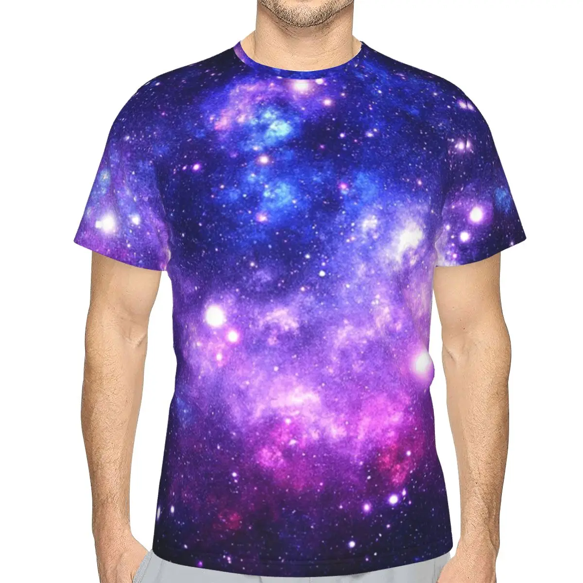 Purple Blue Galaxy Nebula 100% Cotton T-Shirt Men'sFashion T Shirts Men O-Neck Short Sleeve