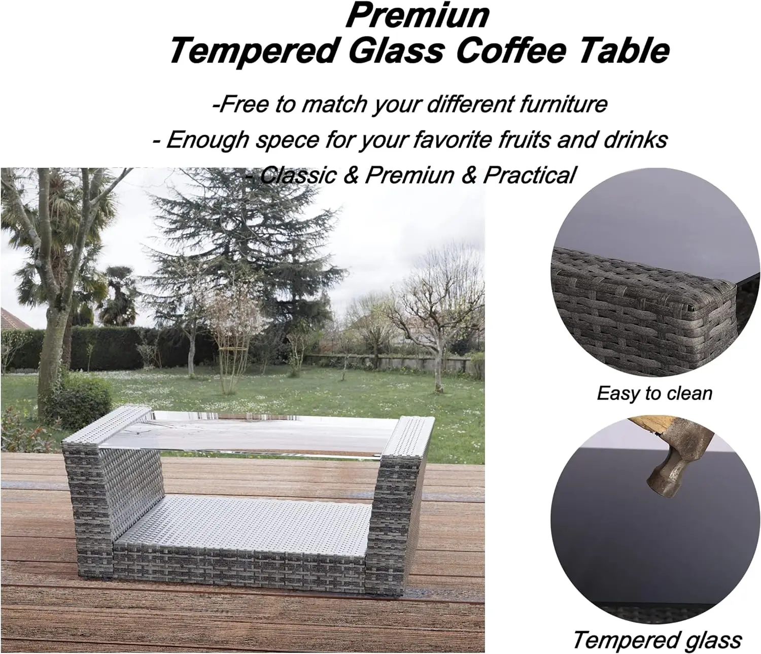 4 Stuks Terrasmeubelset, Outdoor Conversatiesets Met Rotan Stoeltafel, Rieten Loveseat Sofa Bistro Voor Tuin, Zwembad