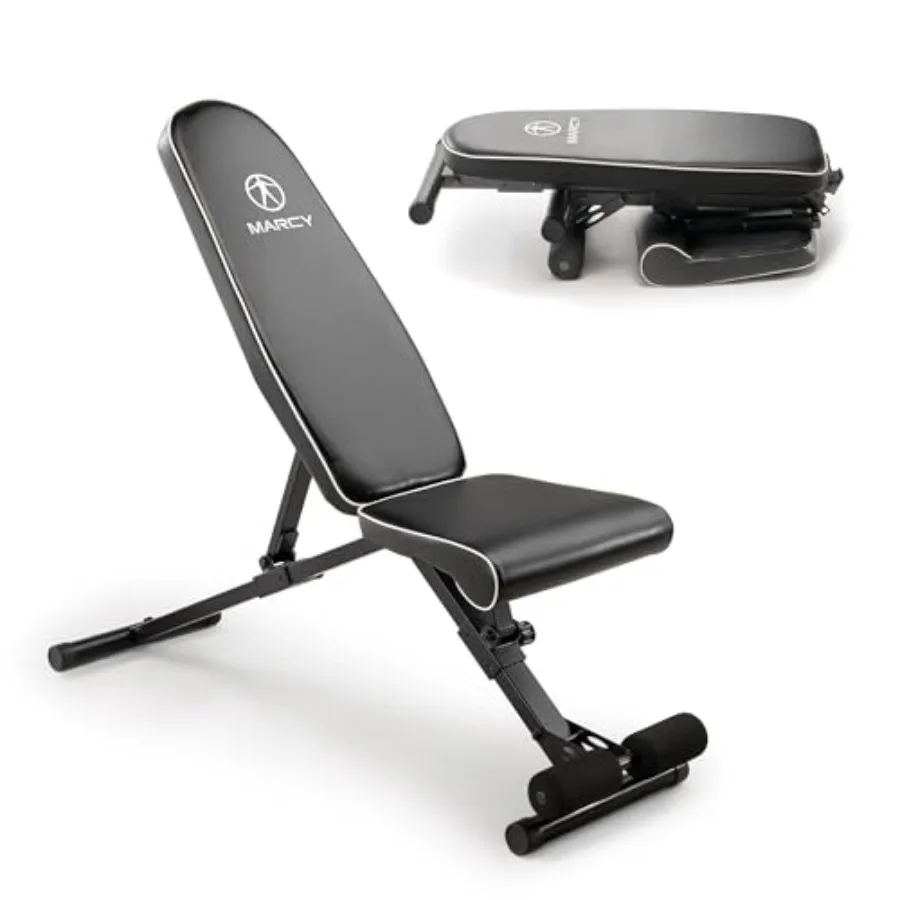 Foldable Adjustable Utility Weight Bench for Full Body Workout in Black with Durable Steel Frame and Non-Slip Surface