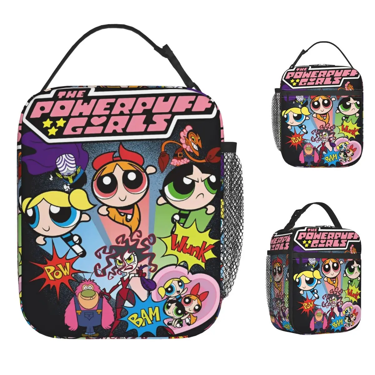 P-PowerPuffs Lunch Bag Cute Portable Insulated Lunch Box Girls Travel Designer Cooler Bag Fashion Waterproof Tote Food Bags