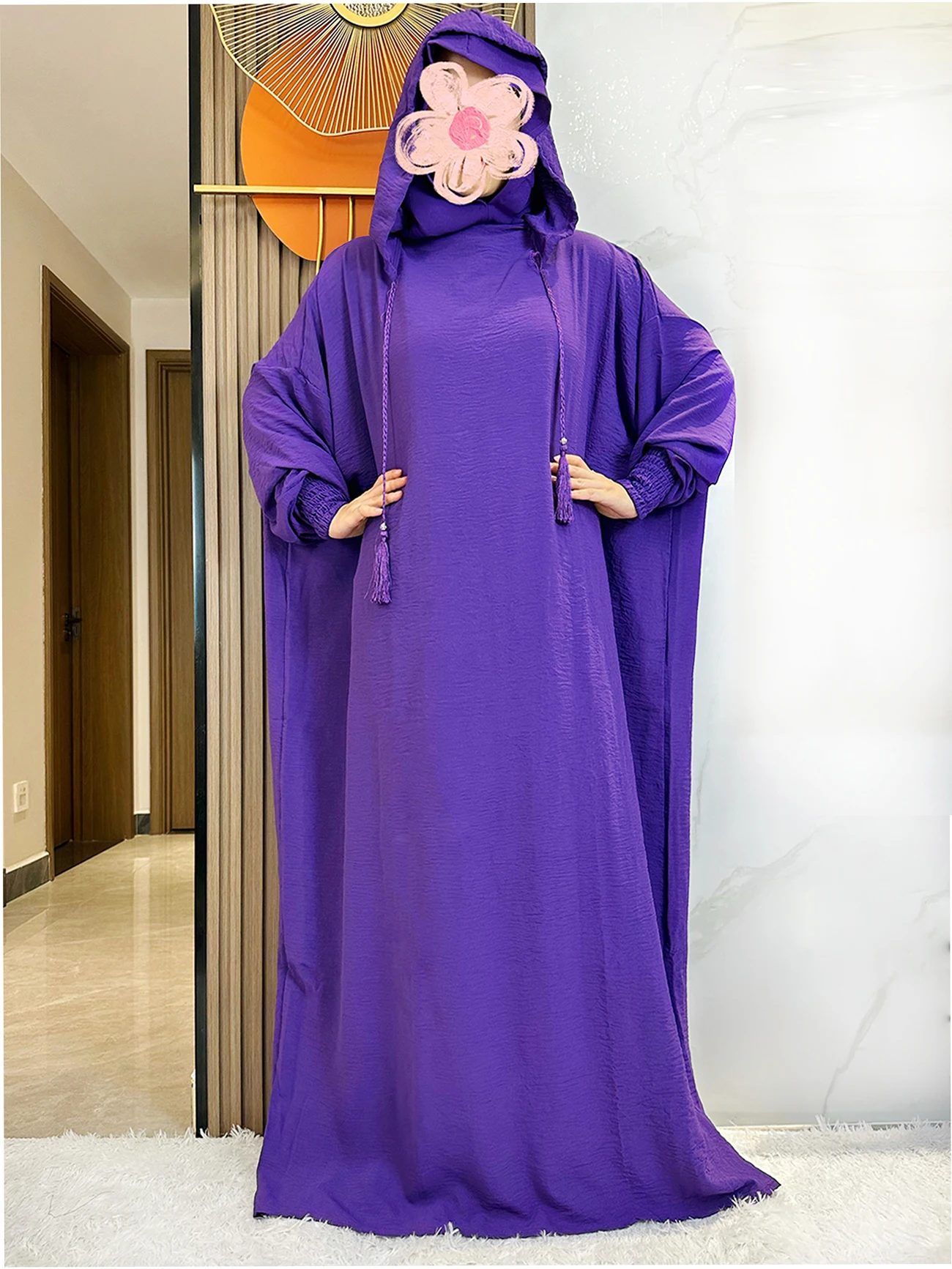 2024 Women Abaya Muslim Ramadan Prayer Clothing With Hooded Jalaba Solid Casual Batwing Sleeve Arab Oriental Robe Eid Djellab