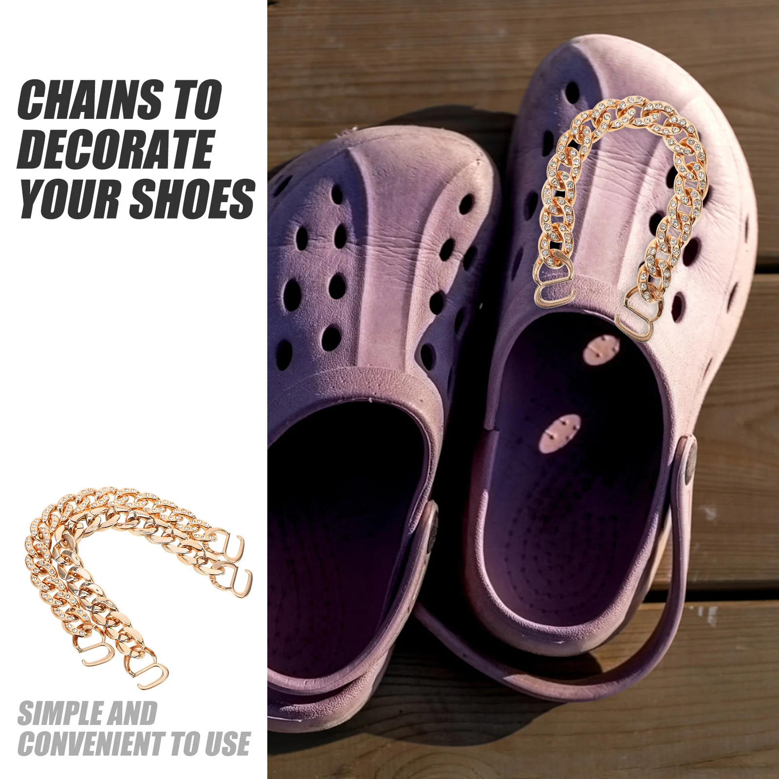 

2pcs Rose Gold Shoe Chain For Hole Shoes Diy Decorative Sandals Charm Lightweight Shoe Decoration Chain Accessory Storage