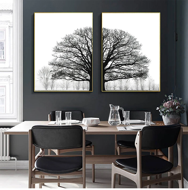 Winter Tree Wall Art Print Black and White Painting Decorative Pictures Scandinavian Style Trees Posters Living Room Home Decor