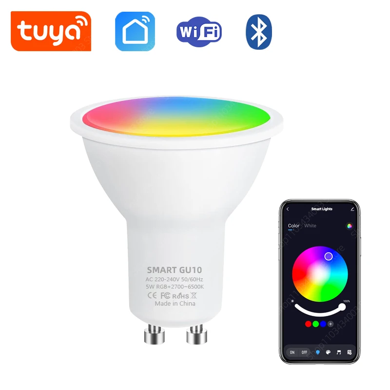 Tuya-部屋用の調光可能なLEDランプ,装飾電球,スマートライフ,Bluetooth,アプリコントロール,rgb,gu10,220v,5w,7w,9w