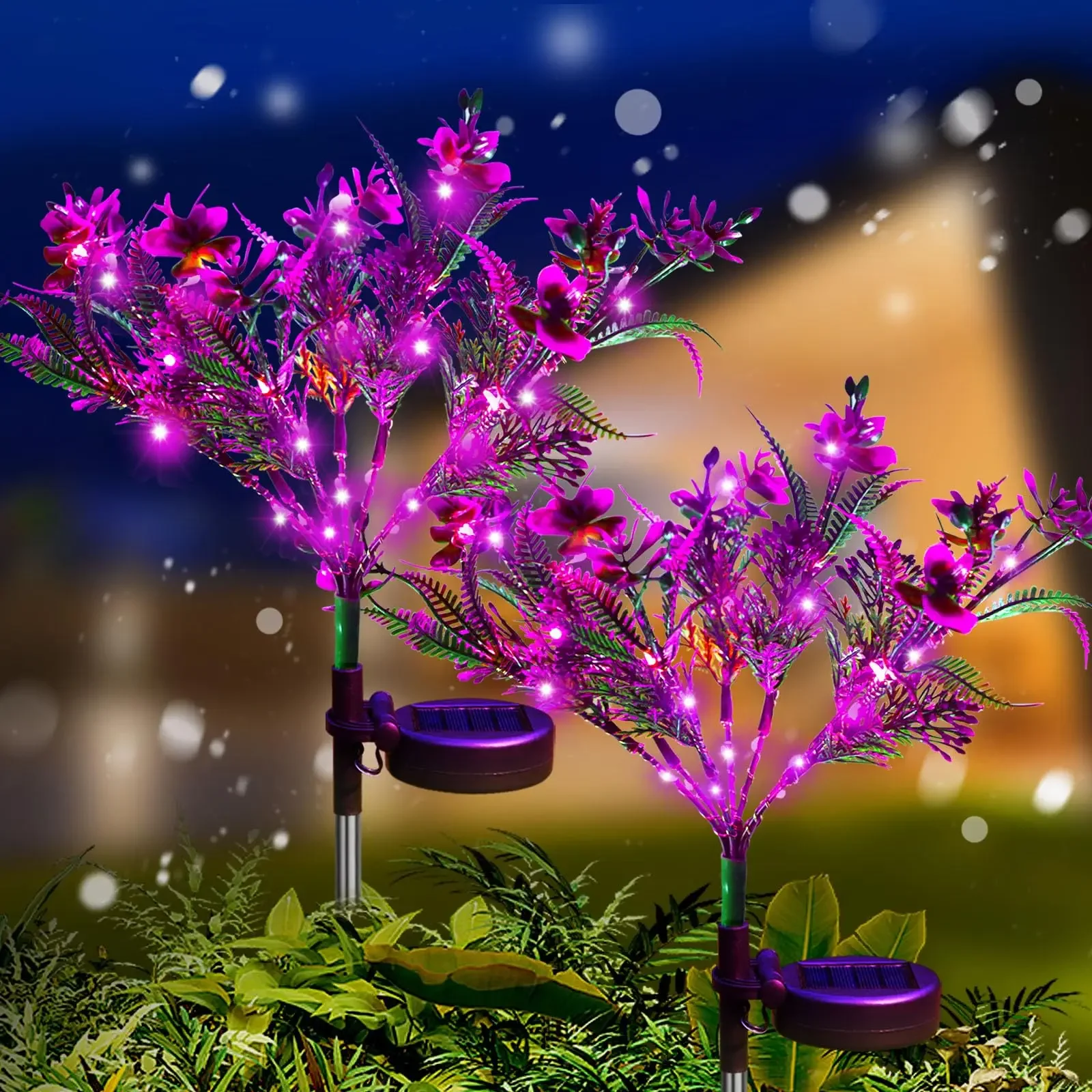 

2 Pack Garden Solar Lights Outdoor LED Phalaenopsis Solar Flowers Lights Waterproof IP65 Solar Stake Lights for Yard Lawn Decor