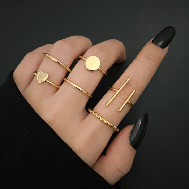 LATS European and American Retro Simple Love Ring Set for Women Creative Alloy Geometric Joint Rings 2022 Fashion Jewelry Gifts