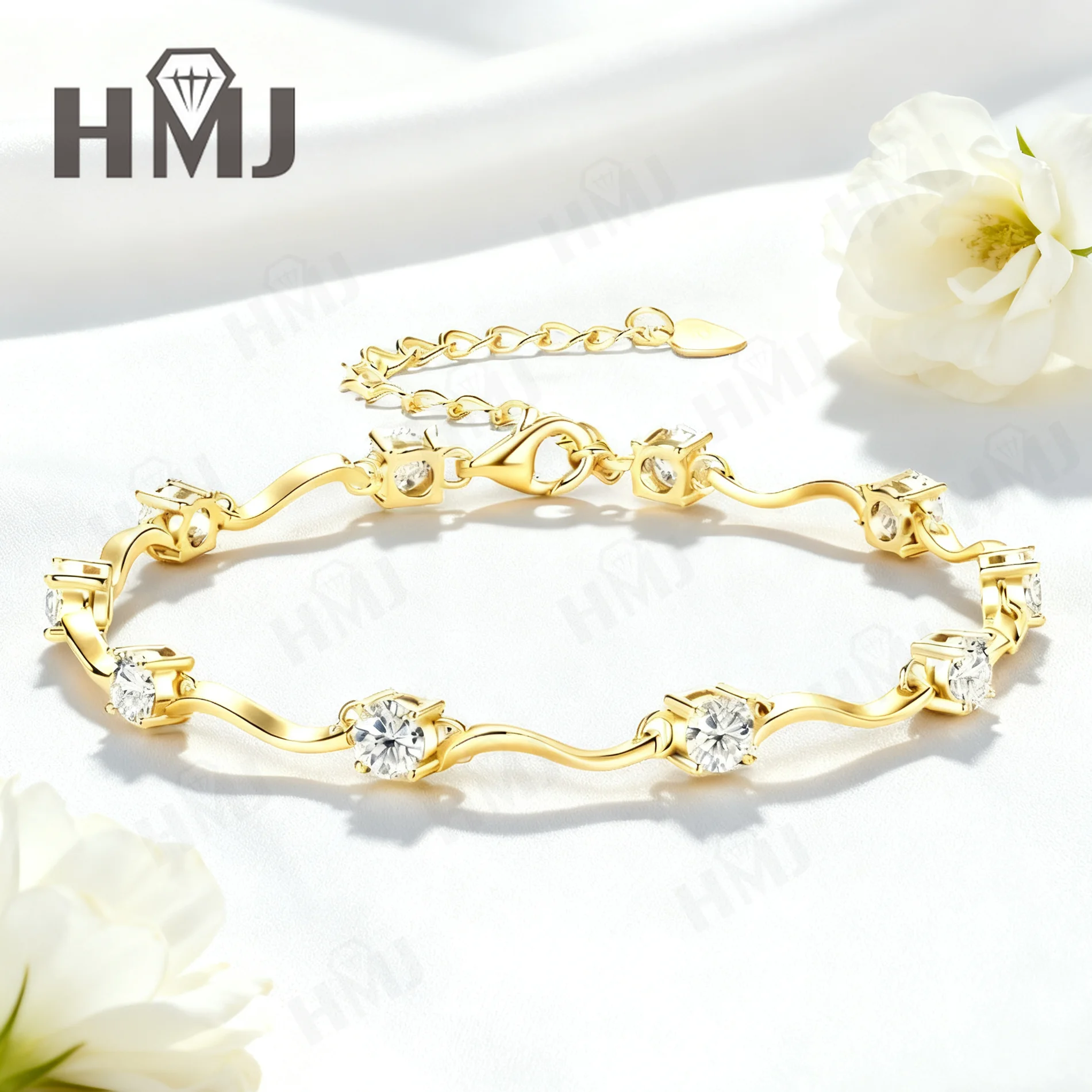 

Moissanite Bracelet with3CT D White Round Moissanite 925 Silver Plated White Yellow Rose Gold for Fishion Jewely Christmas Gift