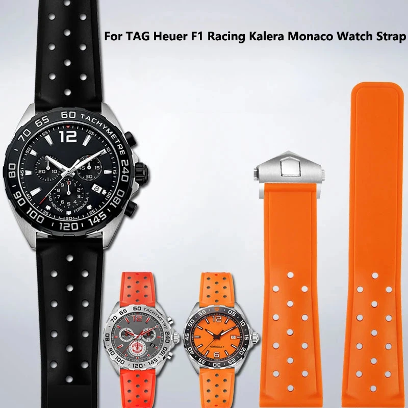 Correas de reloj para TAG Heuer, correa de reloj transpirable antialérgico de goma de silicona, color rojo, negro y azul, serie F1 Racing Kalera Monaco, 22mm
