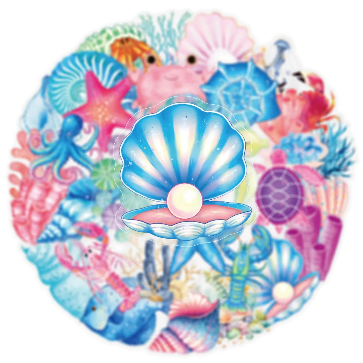 

50PCS Marine Animal Coral Shell Transparent Graffiti Decorative Stickers Personalized Creative DIY Mobile Case Water Cup Decal