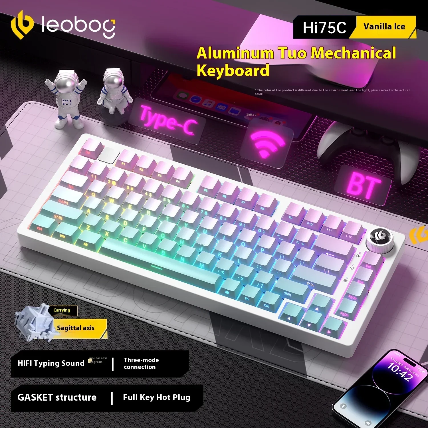 Leobog hi75c teclado mecânico 3 modo/kit com fio troca quente com botão rgb liga de alumínio gaxeta hi75c teclado kit pc presente personalizado