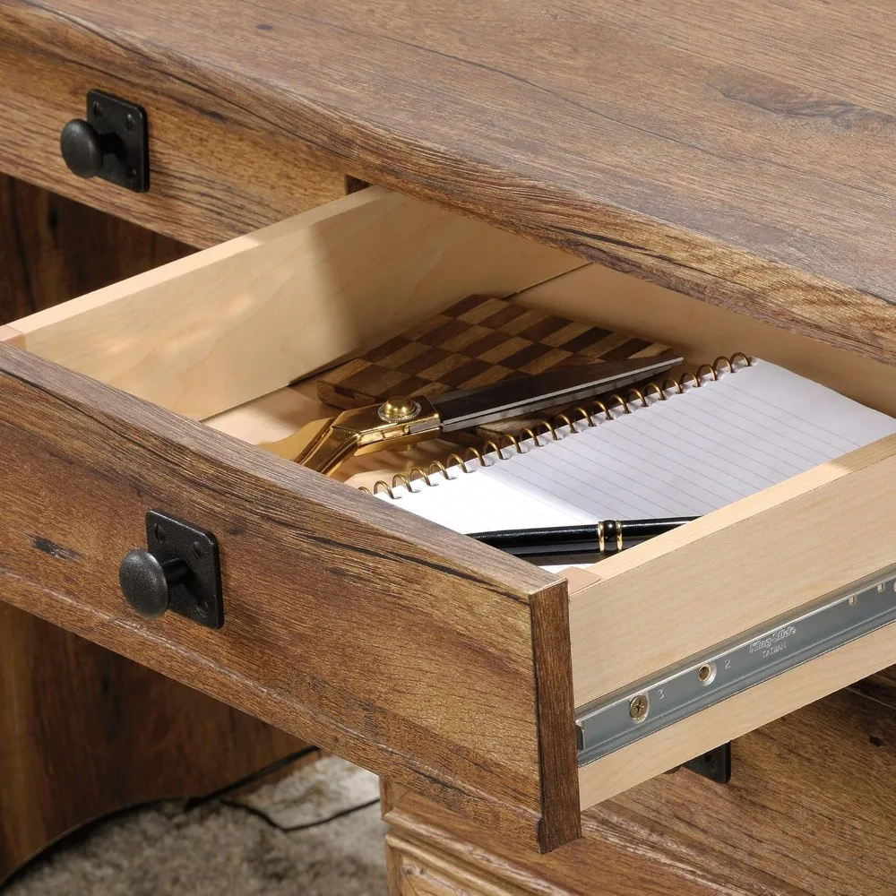 Executive Desk, 29.5"D X 65.1"W X 29.61"H, Vintage Oak Finish, Spacious Double Pedestal Desk