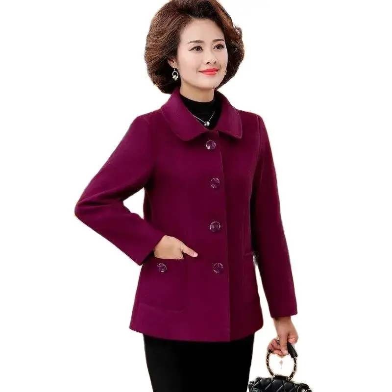 

Middle-Aged Elderly Women's Woolen Coat 2023 New Autumn Winter Jacket Short Single-Breasted Button Casual Outerwear Female