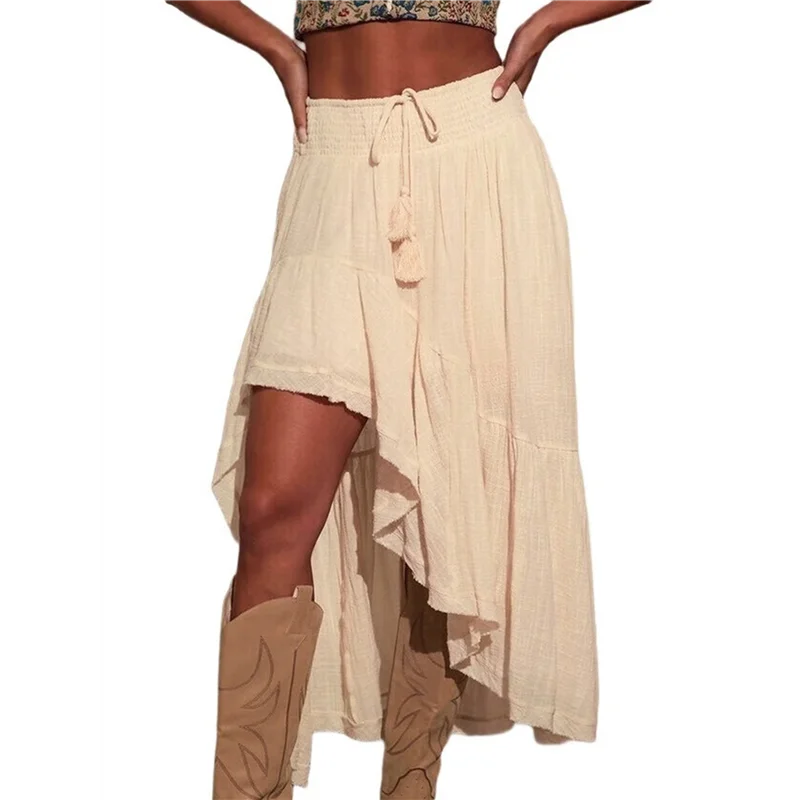 CYL-robe Maxi bohème occidentale pour femmes, été décontractée, asymétrique, ourlet haut-bas, jupe en jean de campagne, demi-jupe