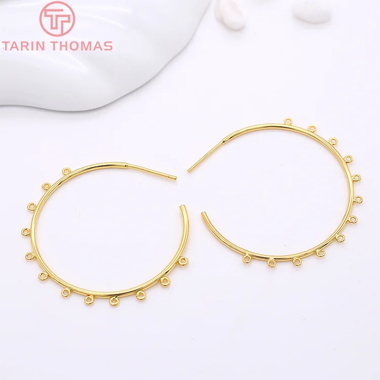 (2348)4PCS 35MM 24K Gold Color Brass Round with Hanging Hole Earrings Hoop High Quality DIY Jewelry Making Findings